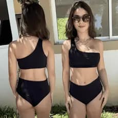 Biquini Juvenil Plus Size para adolescente Top com bojo removível Calcinha Hot Pant Cintura Alta