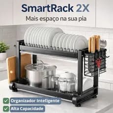 Escorredor Loucas Duplo 2 Andares Louça Pratos Talheres Organizador Cozinha Preto Fosco