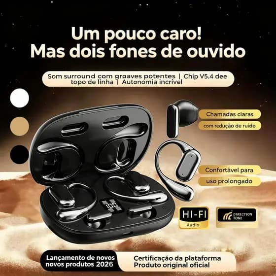 Kit 2 Fones Bluetooth 5.4 Sem Fio ENC Display LED Fone Aberto In Ear Longa Duração B6