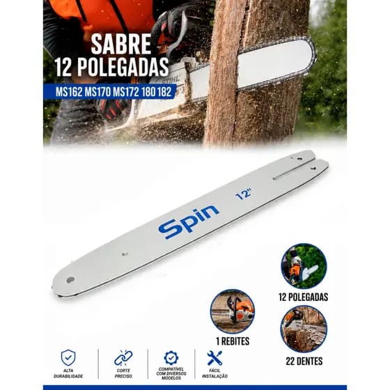 Sabre Saibro Barra Facão 30cm 22 Dentes Compatível  Para Motosserra Stihl Ms162 Ms170 Ms172