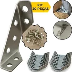 Kit 20 Conector Canto Cantoneira Junção Reforço Aço Inoxidável Para Móveis Universal + Parafusos