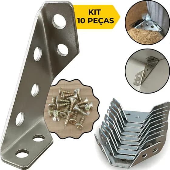 Kit 10 Conector Canto Cantoneira Junção Reforço Aço Inoxidável Para Móveis Universal + Parafusos