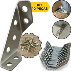 Kit 10 Conector Canto Cantoneira Junção Reforço Aço Inoxidável Para Móveis Universal + Parafusos