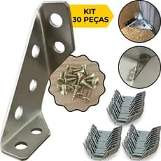 Kit 30 Conector Canto Cantoneira Junção Reforço Aço Inoxidável Para Móveis Universal + Parafusos