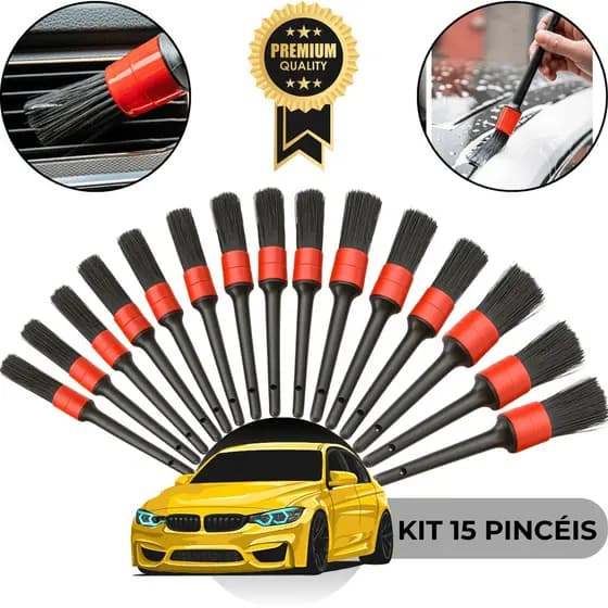 Kit 5/10/15 Peças Pincel de Limpeza Detalhamento Lavagem Automotiva Interno Externo Roda Couro Motor