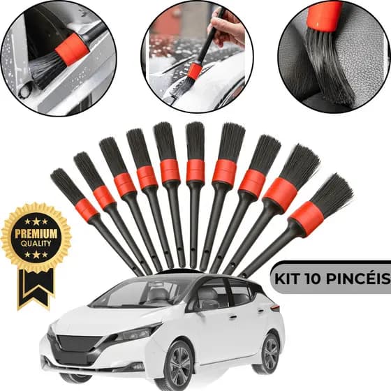 Kit 10 Pincel Detalhamento Lavação Automotivos Carro e Motos Limpeza Automotiva Rodas