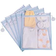 Kit c / 5 Saquinhos Maternidade (Azul bebê) Tule com TAG ACRÍLICA e ZÍPER Organizadores 30x35 cm