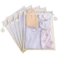 Kit c / 5 Saquinhos Maternidade (Amarelo bebê) Tule com TAG ACRÍLICA e ZÍPER Organizadores 30x35 cm