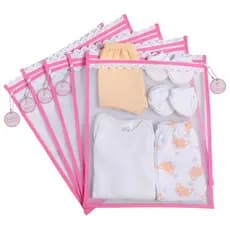 Kit c / 5 Saquinhos Maternidade (Rosa bebê) Tule com TAG ACRÍLICA e ZÍPER Organizadores 30x35 cm