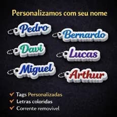 Kit 5 Tags com Nome Personalizados Para Meninos – Ideal para Mochilas, Escola e Maternidade