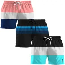 Kit 3 Short Praia Masculino Bermuda Com Bolsos Estampada Listrada Secagem Rápida Em Material Tactel Envio 24 horas
