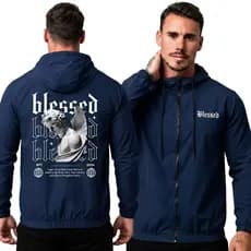 Corta Vento Blusa Zioer AbertMasculino Blessed Blusa De Frio Com Capuz Resistente a Água Jaqueta Esporte Academia Treino