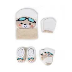 Kit 04 peças Meia Luva Touca sapatinho Bebê Recém Nascido