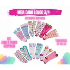 Kit 6 pares Meia 3/4 infantil cano longo órtese patins colorida galochita menina festa junina