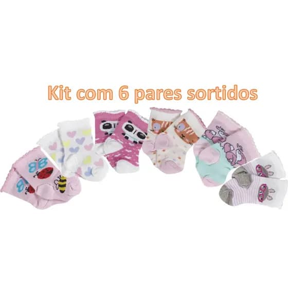 Kit 6 pares de meia infantil recém nascido menino e menina RN Duck