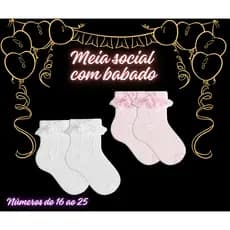 Kit 2 Meias Bebê Menina Babado Renda festa infantil branco rosa batizado social casamento