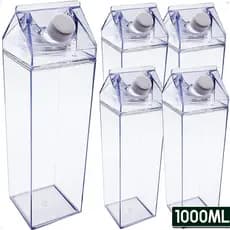 Kit 5 Garrafas 1L Ou 500ml Transparente Plástico Acrílico Em Formato Caixa De Leite Sem BPA