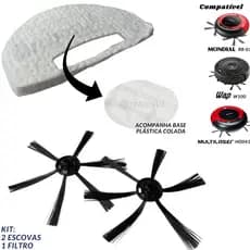 2 Escovas + 1 Filtro Para Robô Aspirador Wap W100 / Mondial RB01 / Multilaser HO041