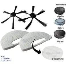 2 Escovas e 2 Filtros Para Robô Aspirador WAP W90 W95 W96