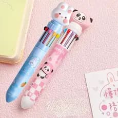 Caneta Fofa De Dez Cores Coelho / Panda Ponta Fina Papelaria Criativa Kawaii