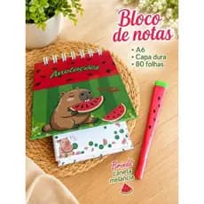 Mini Caderno Bloco De Notas Capivara Caneta Melancia