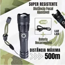 Lanterna Tática Portátil Bateria Recarregável Luz LED com Alça Eletromex EL-2701