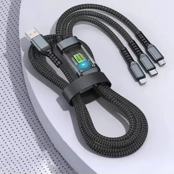 Cabo Carregador Universal 3 em 1 Tipo-C V8 Lightning 1m Alta Potência 100W Altomex