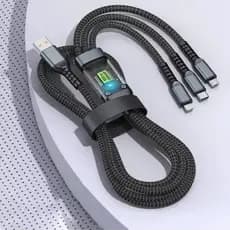 Cabo Carregador Universal 3 em 1 Tipo-C V8 Lightning 1m Alta Potência 100W Altomex