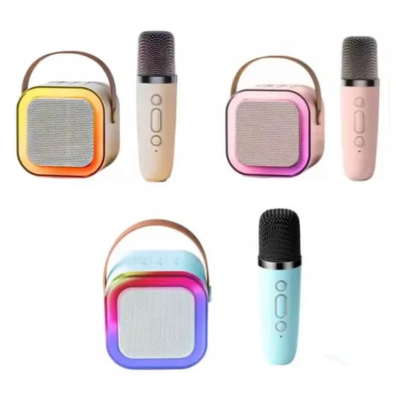 Caixa de Som Bluetooth Karaokê Portátil LED Com Microfone K12 (***DISPONÍVEL SOMENTE 12 ROSA)
