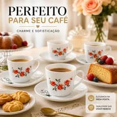 Jogo 6 Xícaras de 220ml Com Pires em vidro branco Mesa Posta