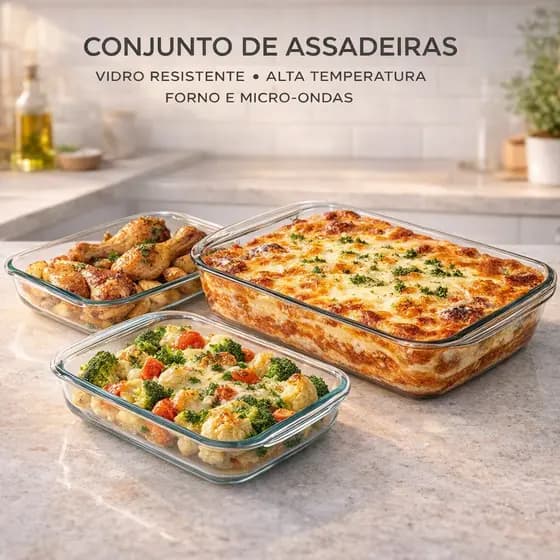 Conjunto de Travessas de Vidro Assadeira / Refratário