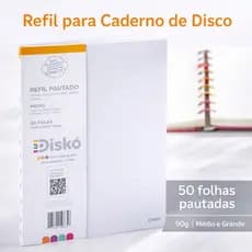 Refil Caderno de Disco Disko Pautado 50 Folhas 90g Médio e Grande