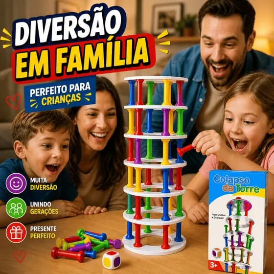 Jogo Derruba Torre Infantil Educativo Equilíbrio Com Dado 25 Peças Brinquedo Criança +3 Anos