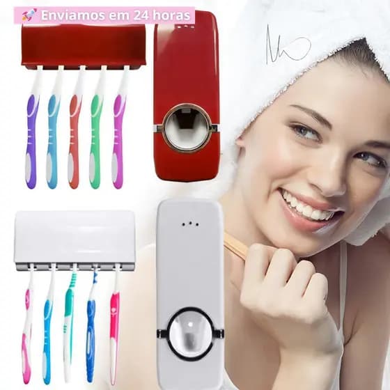 Kit de acessórios para banheiro com suporte de parede, com dispensador automático de creme dental, porta-escovas de dentes, conjunto para toalete - Envio Imediato