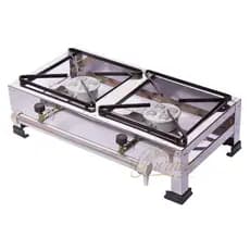 Fogareiro Fogão Industrial Alta Pressão Inox 2 Bocas Ranchos Acampamento C/ Kit Gás Incluso + BRINDE