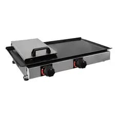 Chapa Chapeira de Lanches Porções Hambúrguer a Gás 60x30 cm Inox Com Prensa Abafador PROMOÇÃO