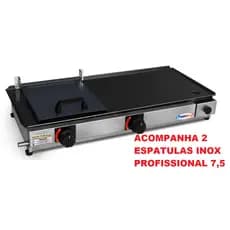 Chapa Chapeira De Lanche Profissional A Gás 70X30 Hambúrguer Com Prensa Abafador  + 2 Espátulas Inox Profissional