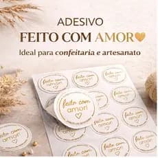 Adesivo “Feito com Amor” Redondo | Rótulo Artesanal para Doces, Bolos no Pote e Lembrancinhas em tamanhos