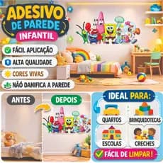 ⭐ Adesivo de Parede Infantil Fundo do Mar  Bob Esponja e Turma – Personagens Divertidos