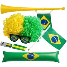 Kit Torcedor Brasil Copa do Mundo Corneta Vuvuzela Óculos Seleção Futebol Completo Envio Rápido