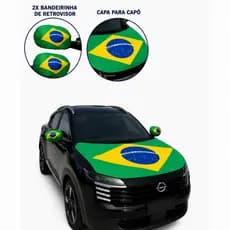Kit Torcedor 2 Bandeira Brasil Janela Haste Retrovisor Bandeira Capô de Carro