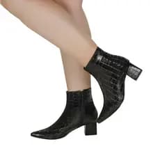 Bota Bico Fino Salto Feminino Shekinah By Mercedita Croco Lançamento Ziper Moda Conforto