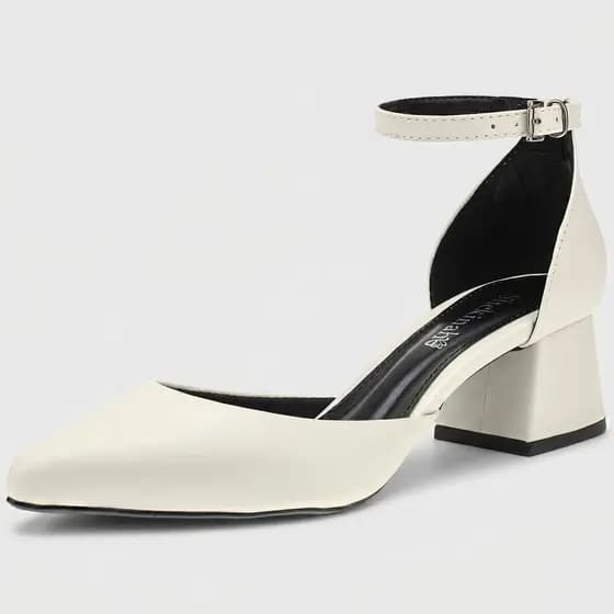 Sapato Feminino Scarpin Bico Fino Salto Bloco Grosso Saia e Blusa Salomé Shekinah Noiva Casamento