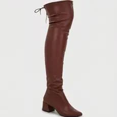 Bota Feminina Bico Fino Over The Knee Stretch Com Elástico Salto Bloco Shekinah Cano Longo Enrrugada