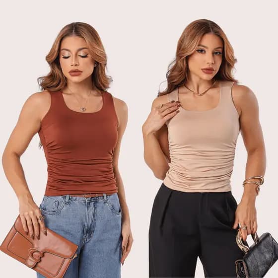 Kit 2 Regata Feminina Forrada Casual Chique Confortável Elegante Cintura Franzida