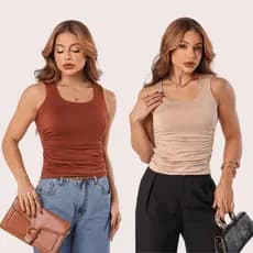 Kit 2 Regata Feminina Forrada Casual Chique Confortável Elegante Cintura Franzida
