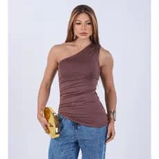 Blusa Feminina Mula Manca Um Ombro só Forrada Assimétrica Elegante
