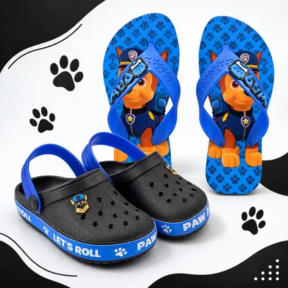 Kit 2 Par Chinelo Infantil Com Babuche Infantil Kit Papete E Chinelinho Patrulha Azul