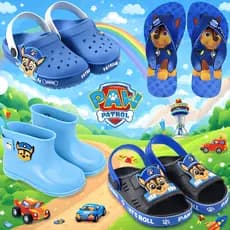 Kit Menino 4 Calçados Galocha Infantil + Sandália Papete + Babuche Casual E Chinelo Patrulha Canina