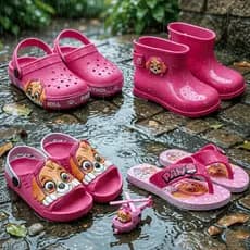 Kit Menina 4 Em 1 Galocha Impermeável + Papete Leve + Babuche Casual + Chinelo Infantil Marca Nexa